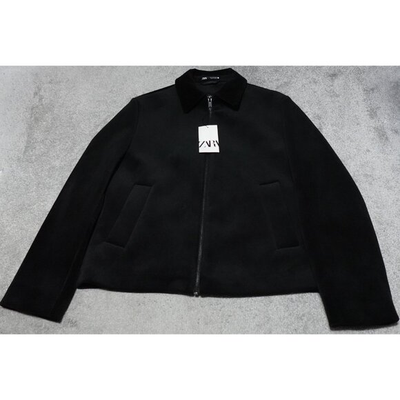 Zara Other - ZARA Velvet Jacket Men's Large Black Full Zip Pockets Long Sleeve MSRP $139